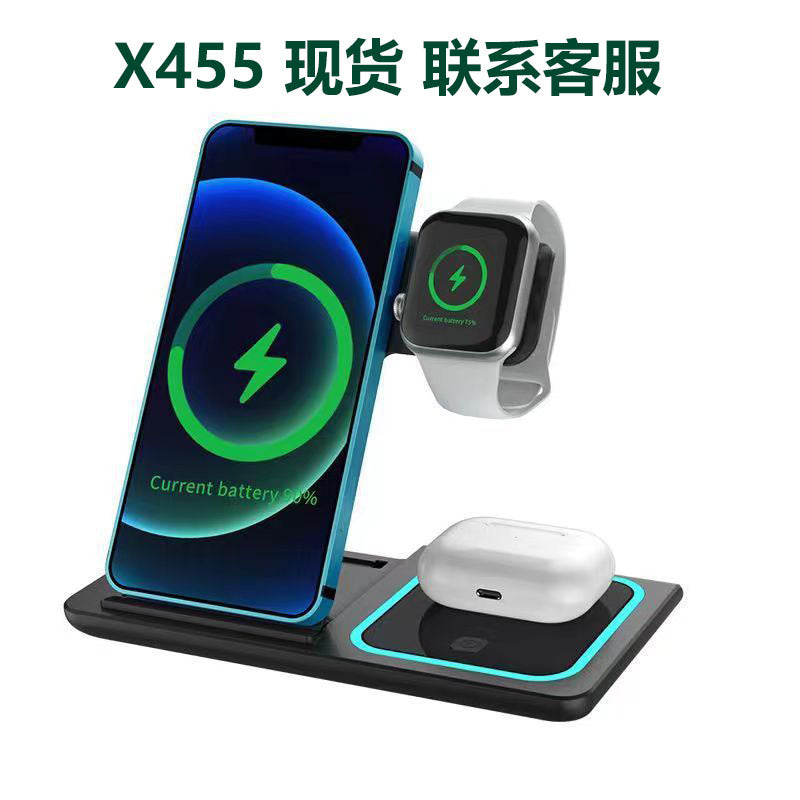 X455 Original Factory Bestselling Cross-Border 3-in-1 Wireless Charger, Bestselling Desktop Folding Phone Stand Wireless Charger