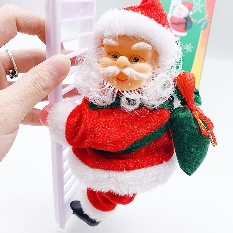 Cross-border hot-selling electric climbing beads old man can sing single and double ladder Santa Claus climbing chimney Santa Claus