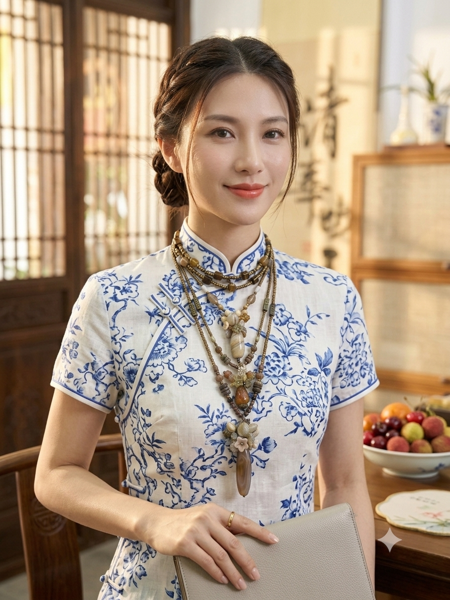 [Dadi Suihua] Retro natural ore and fritillary multi-layer long necklace