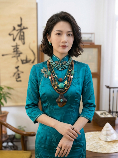 [Tianyu Lingyun] Natural turquoise and classical court style multi-layer heavy industry necklace