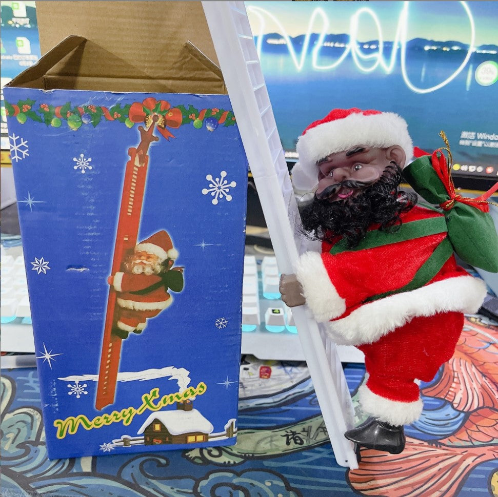 Cross-border hot-selling electric climbing beads old man can sing single and double ladder Santa Claus climbing chimney Santa Claus