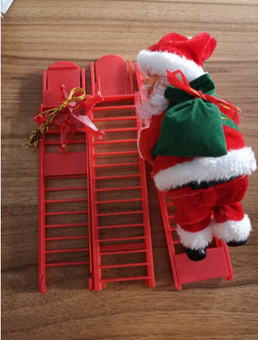 Cross-border hot-selling electric climbing beads old man can sing single and double ladder Santa Claus climbing chimney Santa Claus