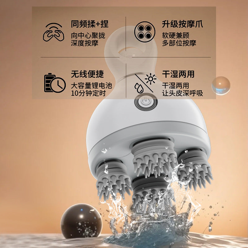Cross-border head massager head therapy decompression acupoint electric meridian brush waterproof kneading handheld scalp massage