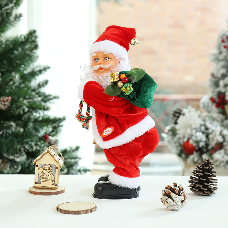 Cross-border hot-selling electric climbing beads old man can sing single and double ladder Santa Claus climbing chimney Santa Claus