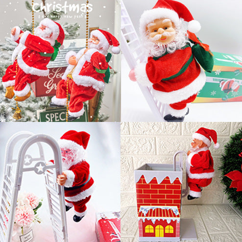 Cross-border hot-selling electric climbing beads old man can sing single and double ladder Santa Claus climbing chimney Santa Claus