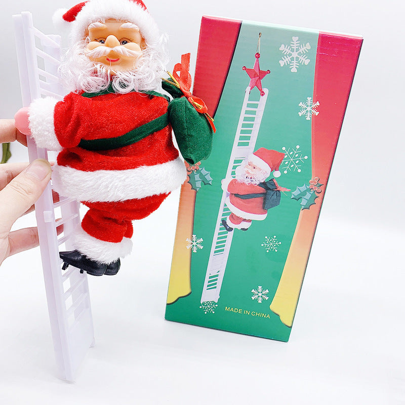 Cross-border hot-selling electric climbing beads old man can sing single and double ladder Santa Claus climbing chimney Santa Claus