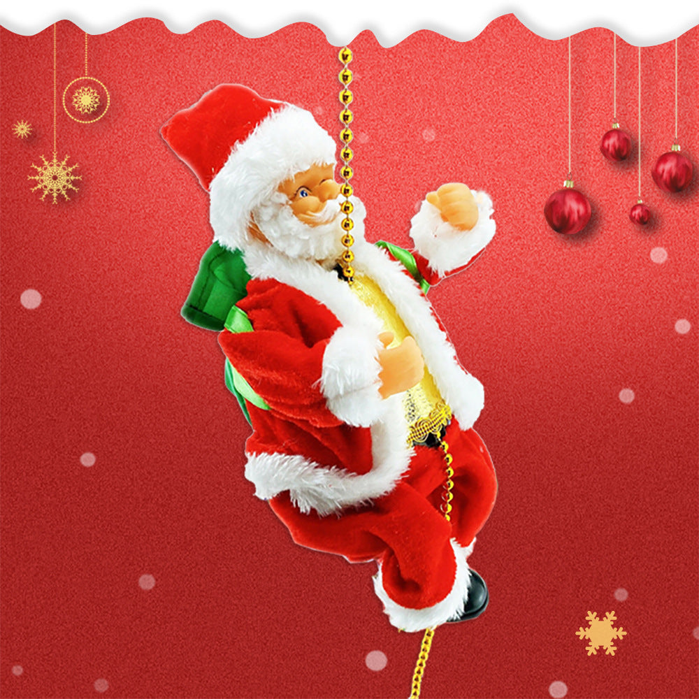 Cross-border hot-selling electric climbing beads old man can sing single and double ladder Santa Claus climbing chimney Santa Claus