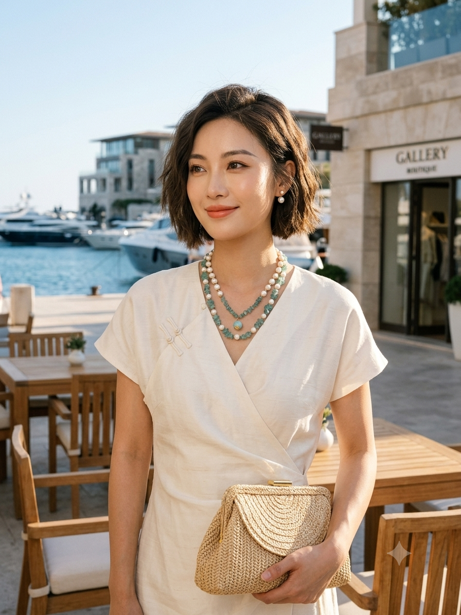 [Qingquan Stacked Rhyme] Natural Pearl Green Gravel Double Necklace
