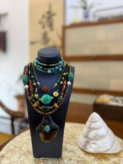[Tianyu Lingyun] Natural turquoise and classical court style multi-layer heavy industry necklace